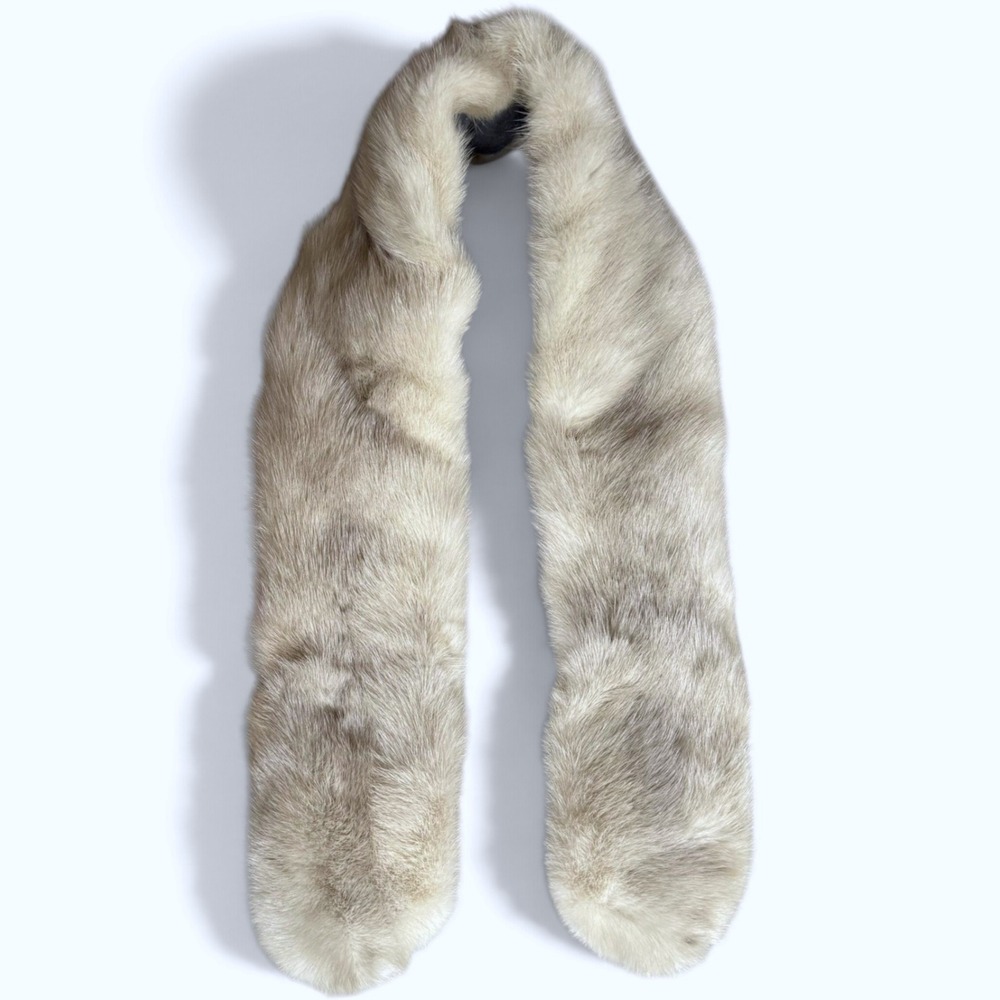 Vtg. Genuine Sapphire Mink Fur Scarf Collar Gray Silver Stole Wrap Clips Soft